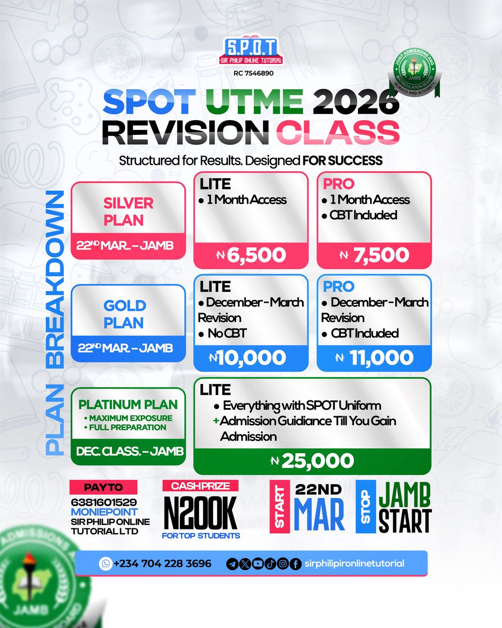 SPOT payment plans flyer